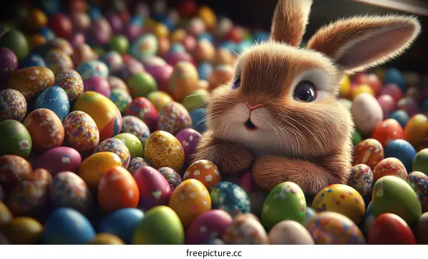 Adorable Easter Bunny Amidst Colorful Eggs