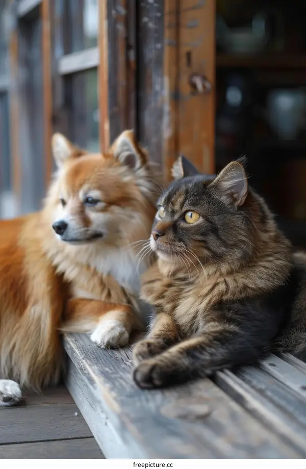 Two Animals Relaxing by the Window