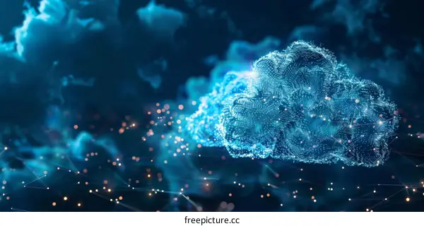 Blue glowing digital cloud computing network