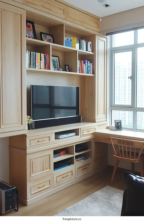 An elegant wooden TV cabinet with lots of storage space