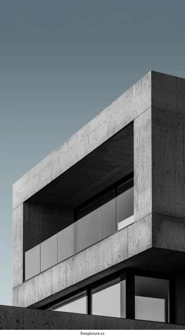 Balcony of a concrete building with a view of the sky