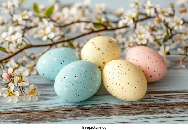 Colorful Easter Eggs with Spring Flowers