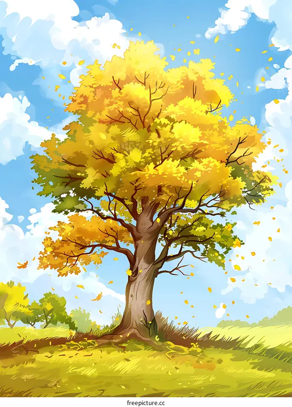 Autumn Landscape with a Yellow Tree