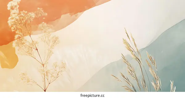 Abstract Watercolor Background with Dried Flowers and Grass