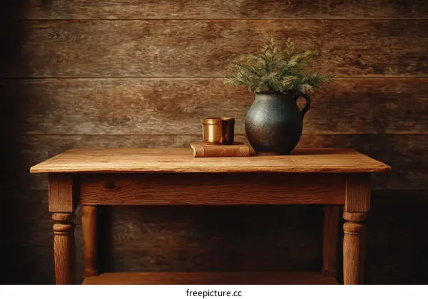 Rustic Wooden Table with Vintage Decor