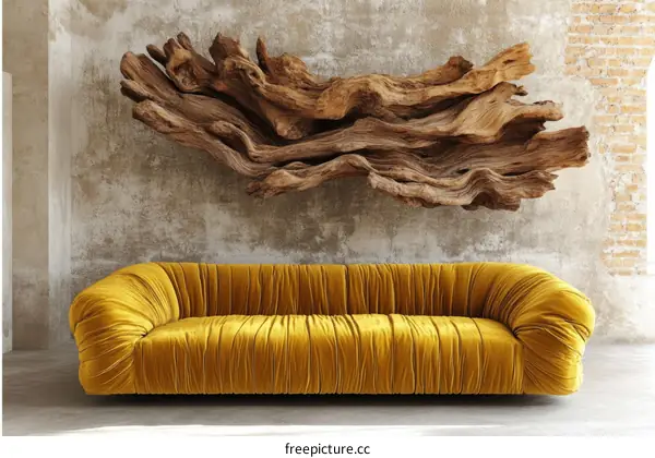 Rustic Modern Sofa with Driftwood Accent