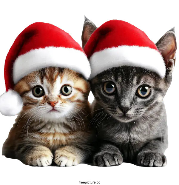 [Transparent Background PNG]Two Adorable Kittens in Santa Hats
