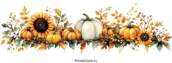 Autumn Harvest Floral Border Illustration
