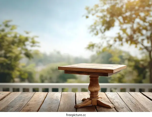 Wooden Table Outdoors with Blurred Background