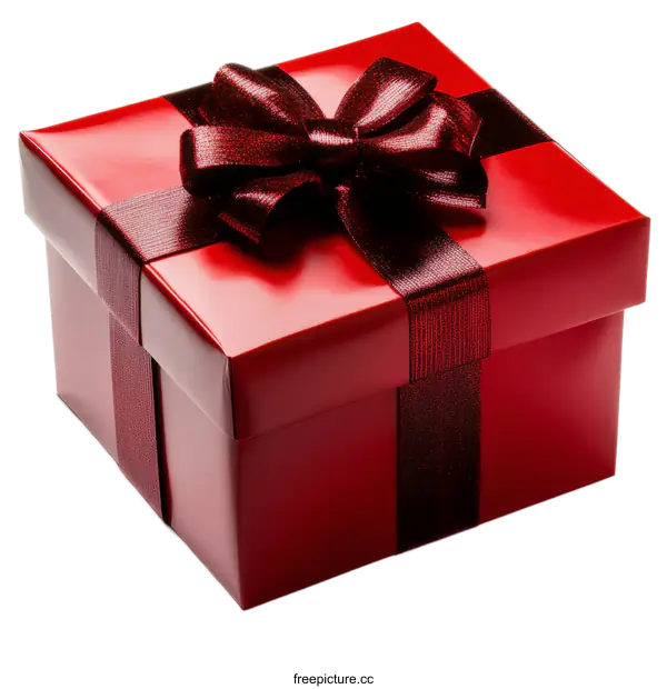 [Transparent Background PNG]Red Gift Box with a Dark Red Ribbon