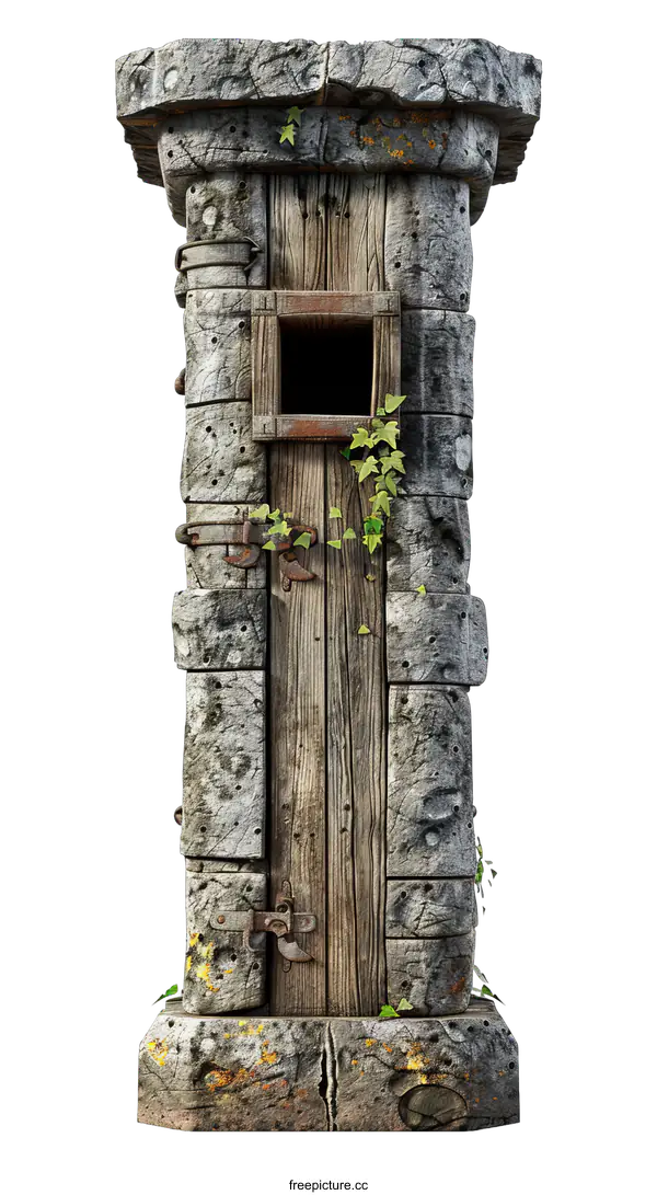 [Transparent Background PNG]A wooden door with a small window covered with ivy