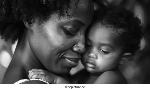 A Mother's Love: A Black and White Photo of a Mother and Child