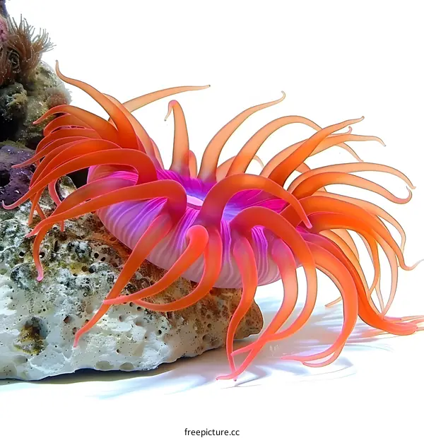 A beautiful sea anemone with pink and orange tentacles