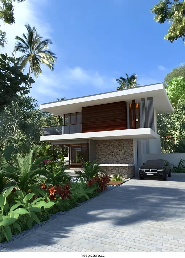 Modern Tropical Villa Design With Stone Facade