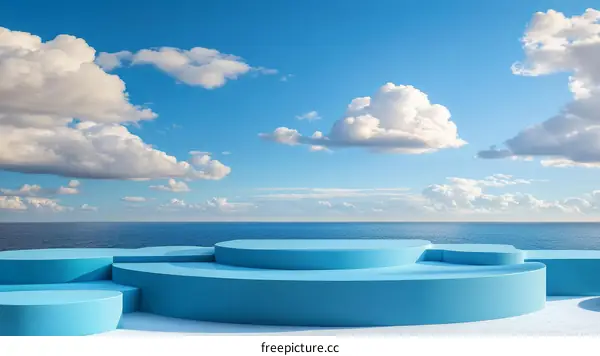 Abstract Blue Product Display Platform by the Sea