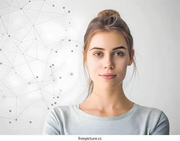 Young Woman with Connecting Dots Graphic