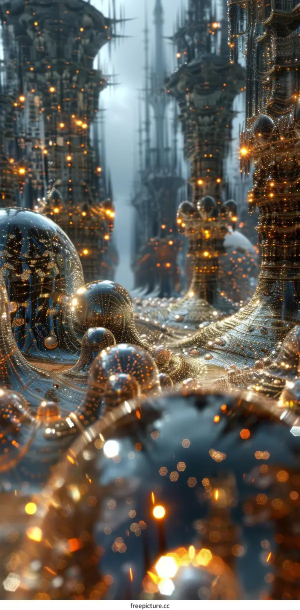 Abstract Futuristic Cityscape with Illuminated Structures