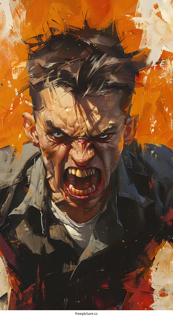 A man with a bloody face screaming