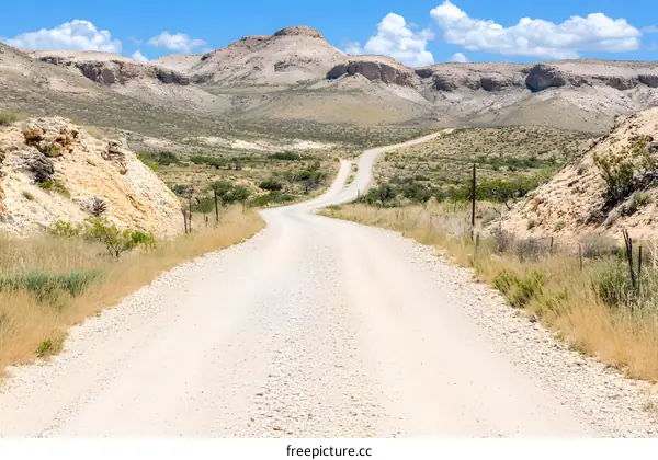 Gravel Road Winding Through the Desert Landscape