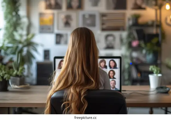 Woman in white shirt looking at laptop screen