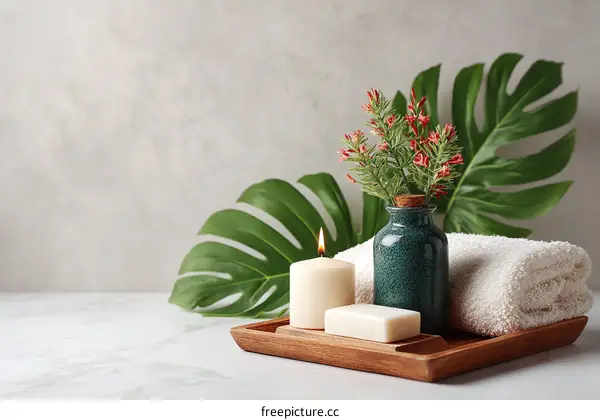 Spa Relaxation Arrangement with Candles and Towels