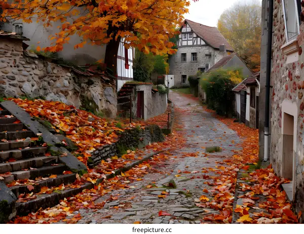 An Autumn Walk in a European Village