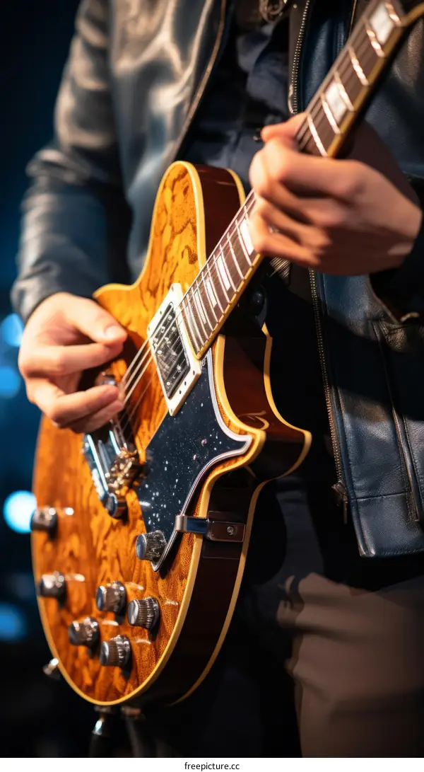 Close-up of a person playing the guitar