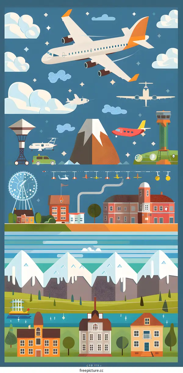 Airplane Flying Over a City Landscape