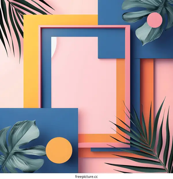 Tropical Leaf Abstract Background with Geometric Shapes