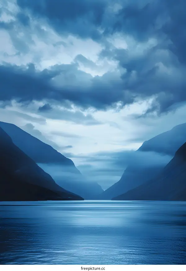 Mountain Lake Landscape with Cloudy Sky