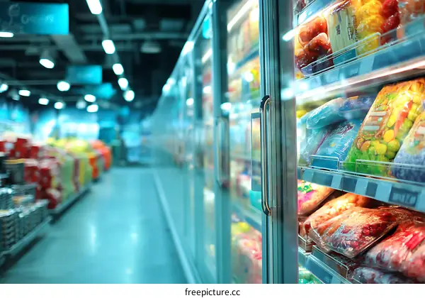 Grocery Store Freezer Aisles with Food
