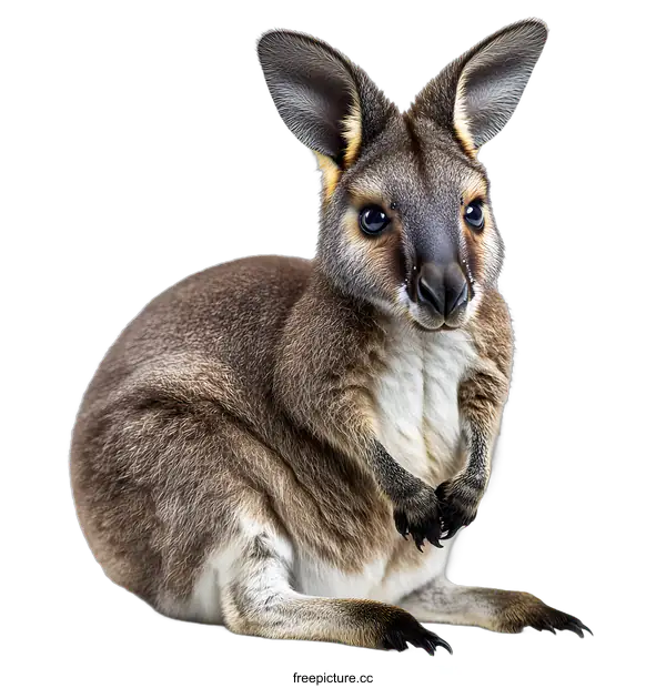 [Transparent Background PNG]Close Up of a Red-necked Wallaby Sitting on White Background