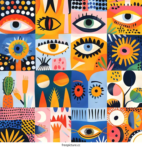Abstract Eye Pattern With Colorful Shapes