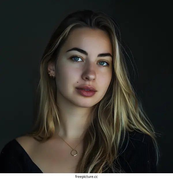 Portrait of a Woman with Blonde Hair and Blue Eyes