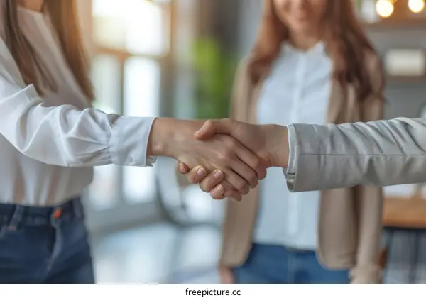 Business handshake agreement between a businesswoman and a client