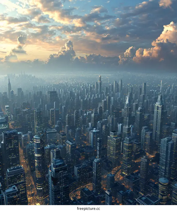 Aerial View of Cityscape at Sunset