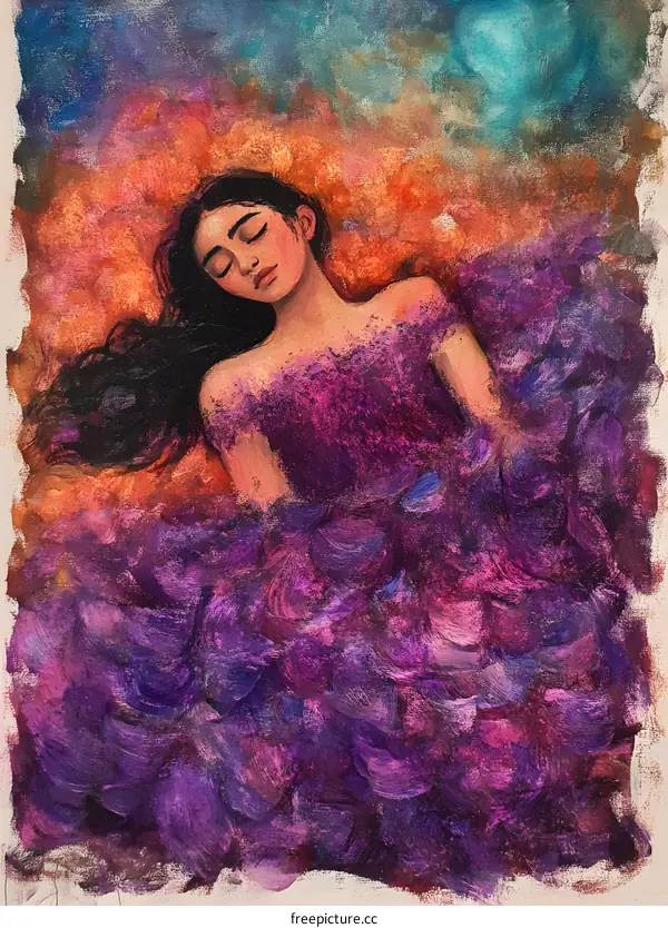 Sleeping Beauty Painting with Purple and Orange Colors