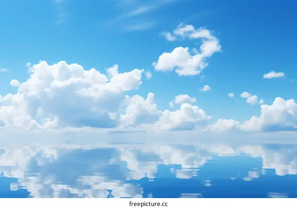 Blue sky and white clouds reflecting on the water surface