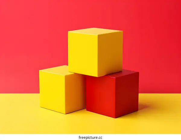 Three Yellow and Red Cubes On Background
