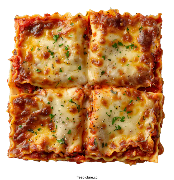 [Transparent Background PNG]Four Cheese Lasagna Squares on White Background