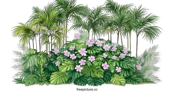 [Transparent Background PNG]Tropical Palm Tree And Flower Illustration