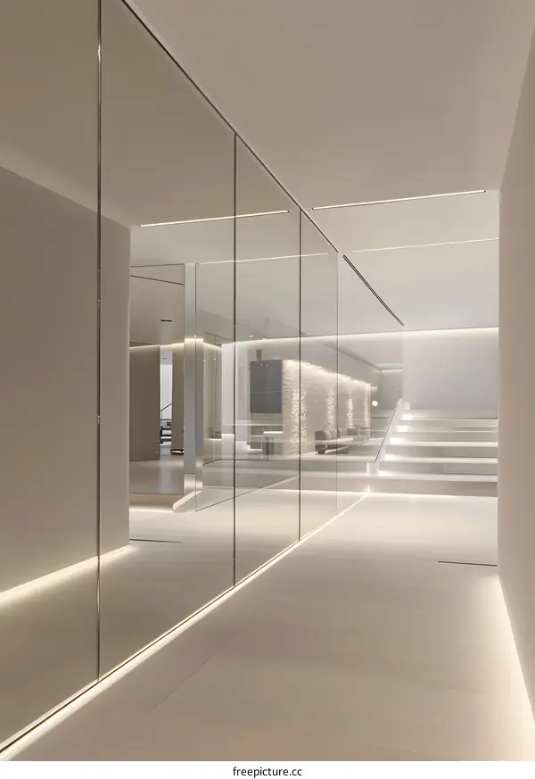 Modern Minimalist Interior Design with Glass Panels and White Walls