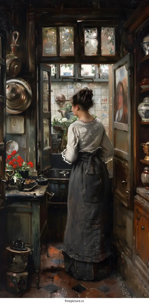 A Maid Looking Out of the Door