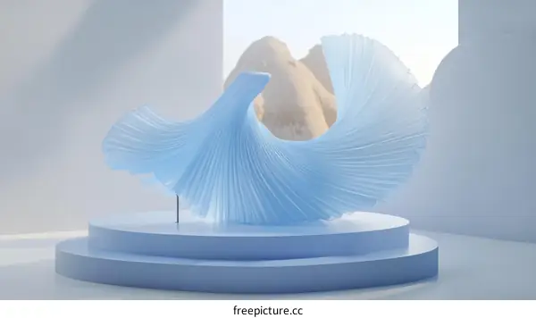 Abstract Light Blue Pleated Fabric Sculpture Display