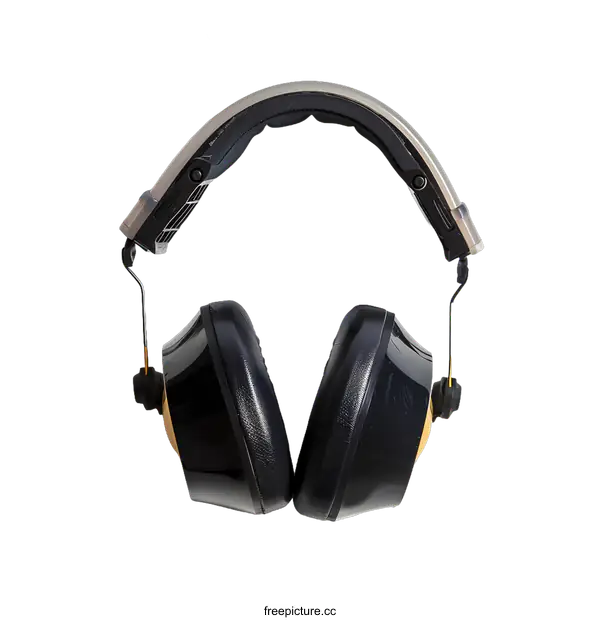 [Transparent Background PNG]Black Headphones with Gold Accents on White Background
