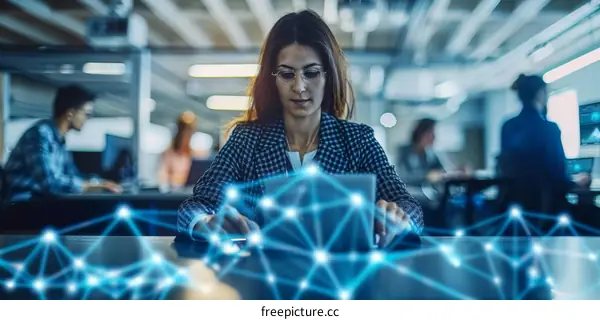 Young female software developer working on a project in the office.