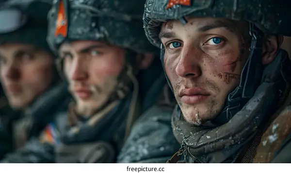Portrait of three soldiers in winter gear