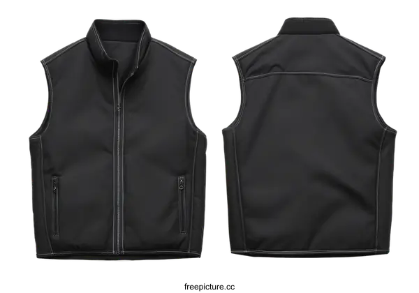 [Transparent Background PNG]Black Functional Vest with Zipper and Pockets