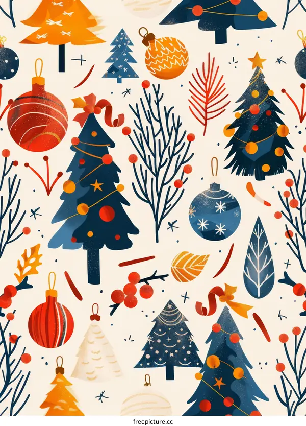 Christmas seamless pattern with hand drawn holiday elements