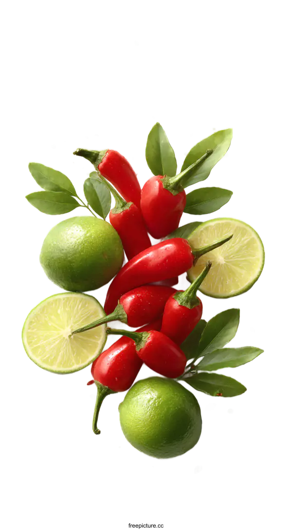 [Transparent Background PNG]Fresh Chili Peppers and Limes Food Photography